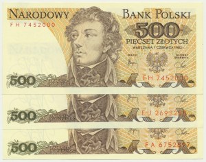 Zestaw, 500 złotych 1982 (3 szt.) - różne serie
