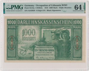 Kaunas, 1 000 marks 1918 - A - 6 chiffres - PMG 64 EPQ