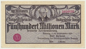 Danzig, 500 Millionen Mark 1923 - Cremedruck -