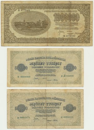 Sada, 500 000 - 1 milion marek 1923 (3 kusy).