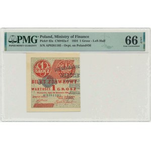 1 haléř 1924 - AP - levá polovina - PMG 66 EPQ