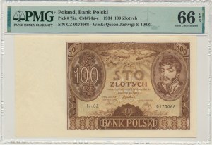 100 zloty 1934 - Ser.CZ. - without additional znw. - PMG 66 EPQ