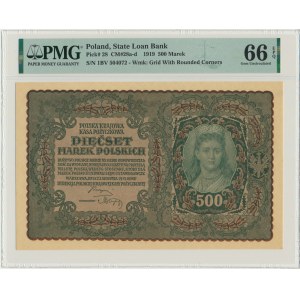 500 marks 1919 - 1ère série BF - PMG 66 EPQ