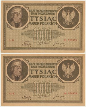 1.000 Mark 1919 - Ser.K (2 Stck.) - fortlaufende Nummern