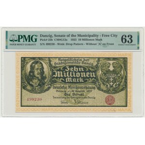 Danzig, 10 Millionen Mark 1923 - keine Serie - ungedrehter Druck - PMG 63