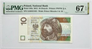 10 złotych 2012 - AA - PMG 67 EPQ
