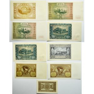 Set, 2-100 gold 1940-41 (9 pieces).
