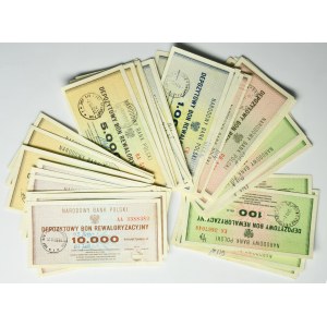 Zestaw, depozytowe bony rewaloryzacyjne 100 - 10.000 złotych (ok. 50 szt.)