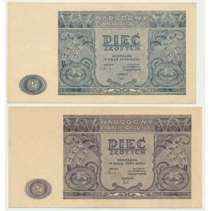 5 złotych 1946 (2 szt.) - odmiany kolorystyczne