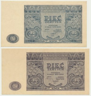 5 złotych 1946 (2 szt.) - odmiany kolorystyczne