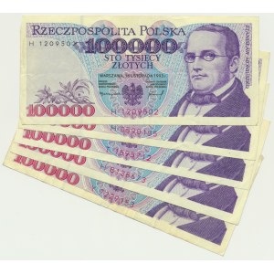 Set, 100,000 zl 1993 (5 pieces).