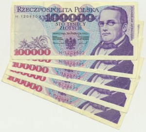 Set, 100,000 zl 1993 (5 pieces).