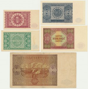 Set, 1-1,000 zloty 1946 (5 pcs.)