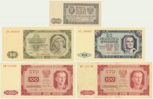 Zestaw, 2-100 złotych 1948 (5 szt.)