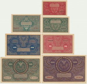Ensemble, 1-1.000 marks 1919 (7 pièces).