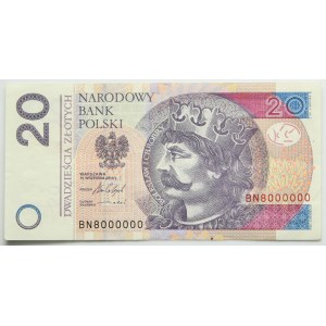 20 zlotých 2016 - BN 8000000 - miliónte číslo