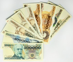 Set, 2,000-500,000 zloty 1979-93 (9 pieces).