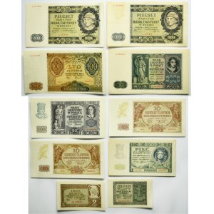 Sada, 1-500 zlatých 1940-41 (10 kusů)
