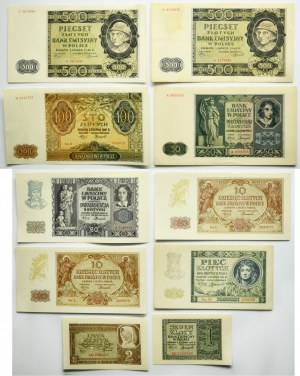 Sada, 1-500 zlatých 1940-41 (10 kusů)