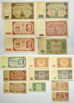 Set, 1-1,000 gold 1946-48 (16 pieces).