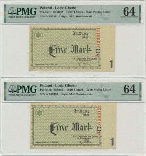 Lot, 1 Mark 1940 - A - 6 digit series - PMG 64 (2 pcs.)