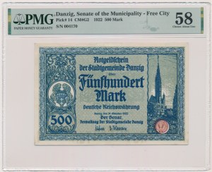 Danzig, 500 Mark 1922 - PMG 58