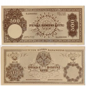 Lithuania, PHOTOGRAPHIC PROOF of UNISSUED 500 Litu 1925 (face & back)