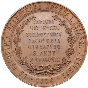 1888 r. Medal BRĄZ 300-lecie Gimnazjum św. Anny w Krakowie (Głowacki)