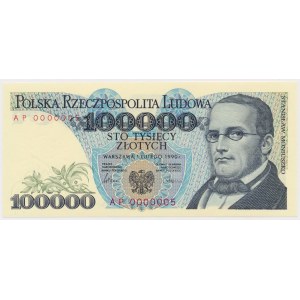 100.000 złotych 1990 - niski numer - AP 0000005