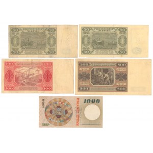 Banknoty obiegowe 1948-1965 z perforacją WZÓR (5szt)