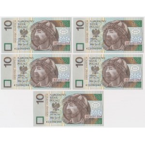 10 złotych 1994 - KI - niskie numery - 53, 54, 254, 260, 354 (5szt) 