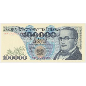 100.000 złotych 1990 - niski numer - AN 0000605