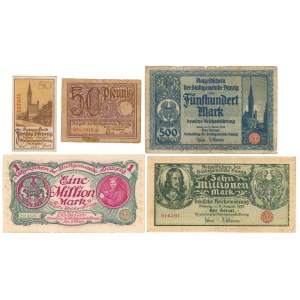 Gdańsk, Zestaw banknotów z lat 1918-1923 (5szt)