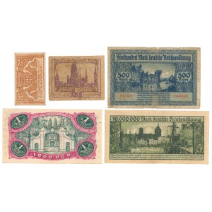 Gdańsk, Zestaw banknotów z lat 1918-1923 (5szt)