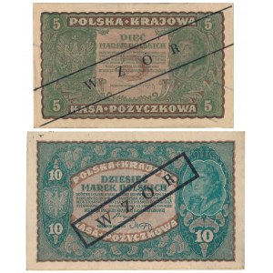 5 i 10 mkp 08.1919 - z nadrukami WZÓR (2szt)