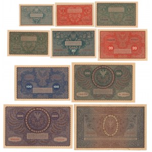 Komplet nominałowy 1/2 - 5.000 mkp 1919-1920 (10szt)