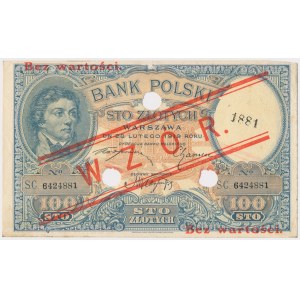 100 złotych 1919 - WZÓR - niski nadruk, z perforacją
