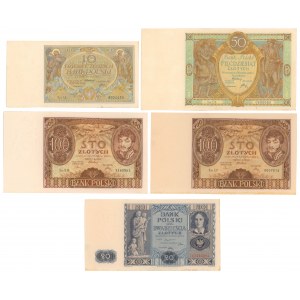 Zestaw banknotów 10-100 zł 1929-1936 (5szt)