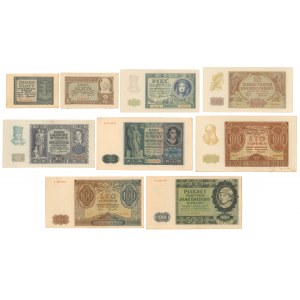 Zestaw banknotów 1 - 500 złotych 1940-1941 (9szt)