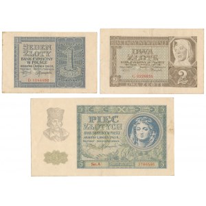 1, 2 i 5 złotych 1940 - zestaw (3szt)