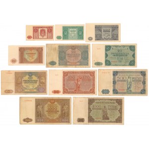 Zestaw banknotów 1 - 1.000 zł 1946-1947 (11szt)