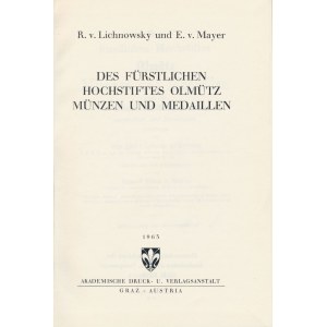 Münzen von Olmütz, Reprint 1963/1873, Lichnowsky - Mayer