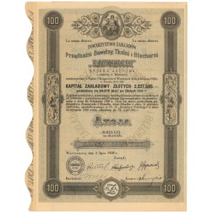 Zawiercie Tow. Zakładów Przędzalni Bawełny..., Em.1, 100 zł 1929