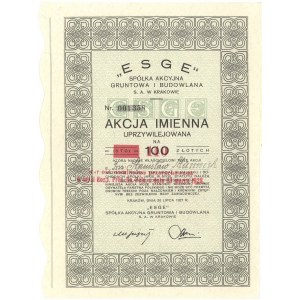 Esge Sp. Akc. Gruntowa i Budowlana, 100 zł 1927