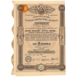 Zawiercie Tow. Zakładów Przędzalni Bawełny..., Em.2, 50x 100 zł 1929