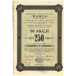 Przędzalnia i Tkalnia Juty i Lnu Warta, 50x 250 zł 1936