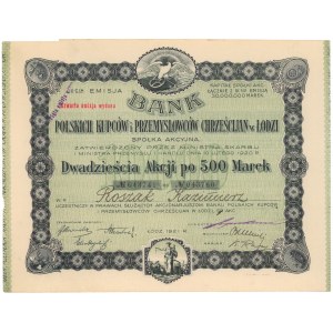 Bank Polskich Kupców i Przemysłowców Chrześcijan w Łodzi, Em.3, 20x 500 mkp