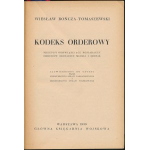 Kodeks Orderowy, Wiesław Bończa-Tomaszewski, Warszaw 1939