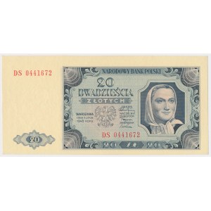20 złotych 1948 - DS - przesunięcie druku