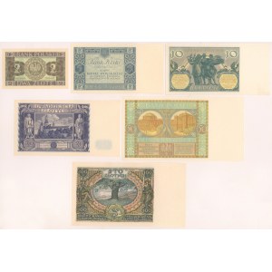 Zestaw banknotów 2 - 100 złotych 1929-1936 (6szt)